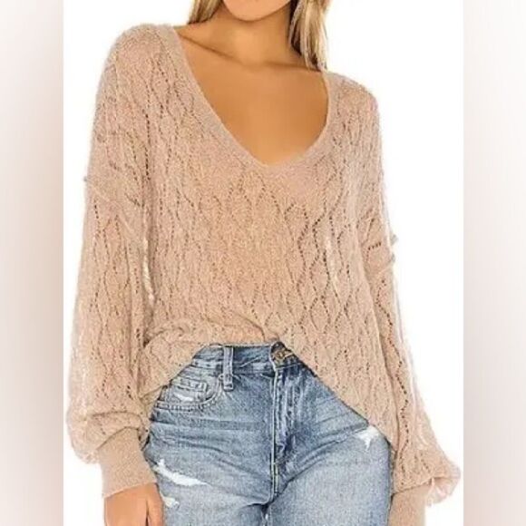 Free People Taupe Say Hello Oversize Women’s Sweater S - Picture 1 of 9